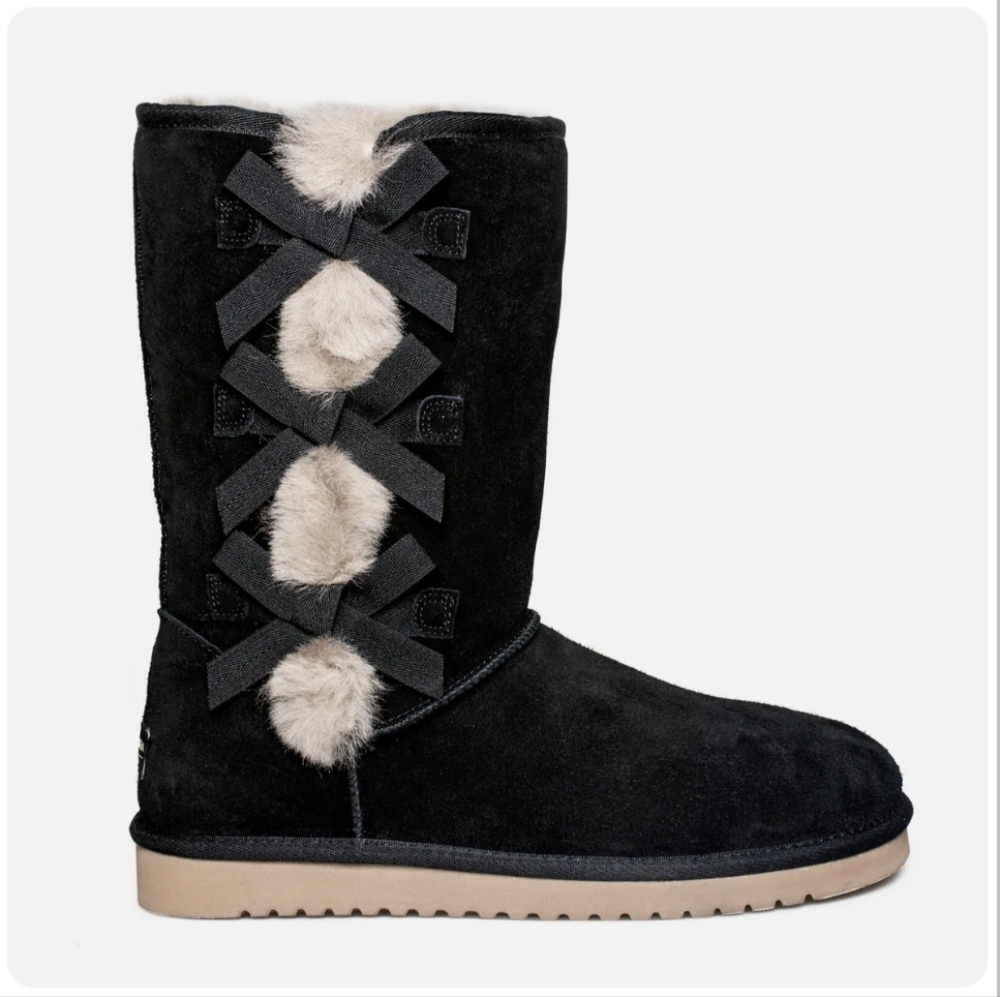 Koolabura by UGG Victoria Size 9 US Black Suede, Faux Fur Shearling Tall Boots